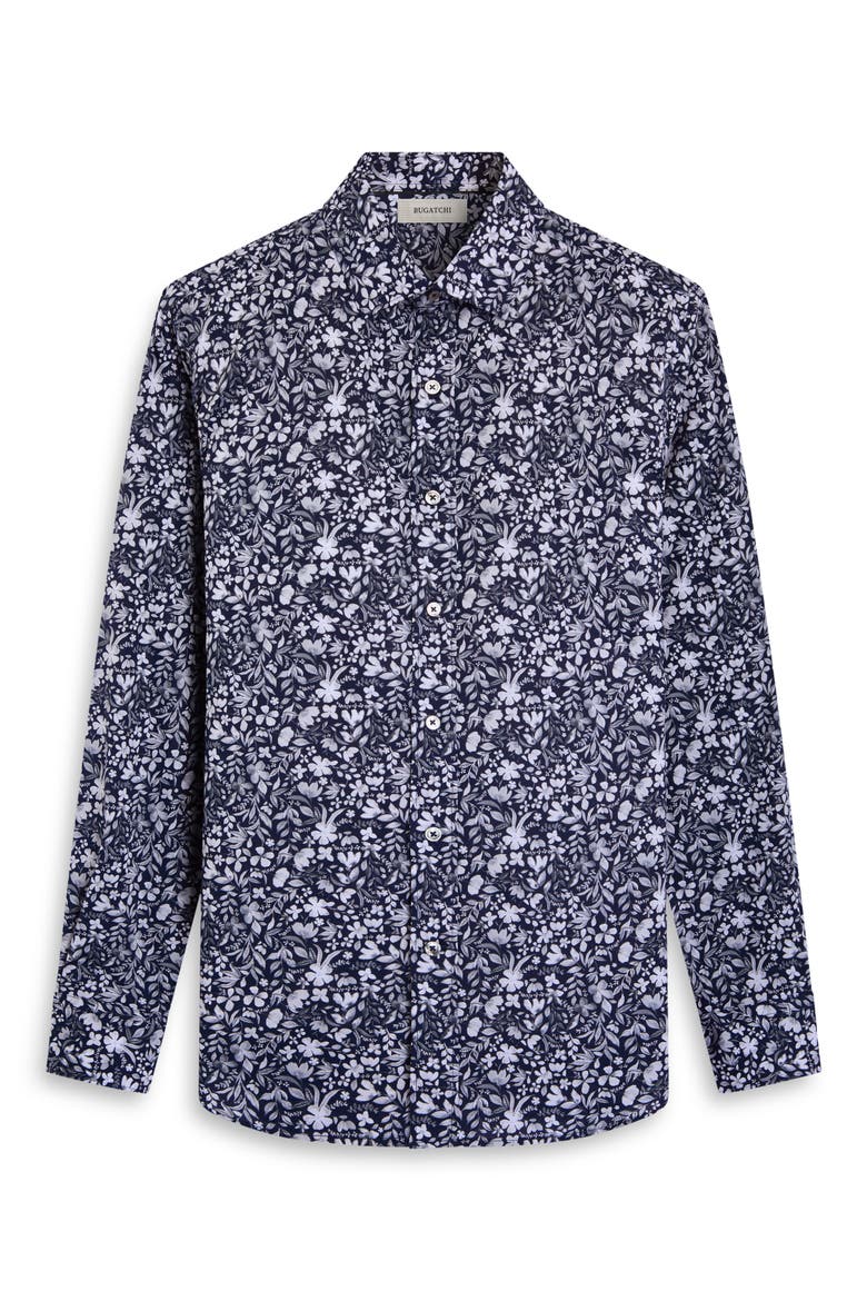 Axel Shaped Fit Floral Stretch Button-Up Shirt, Alternate, color, BLACK