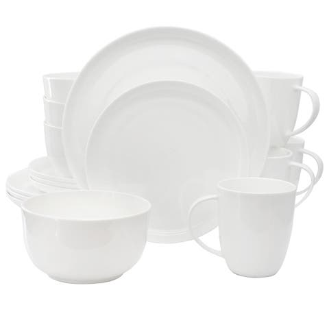 16 Piece Round Bone China Dinnerware Set in White