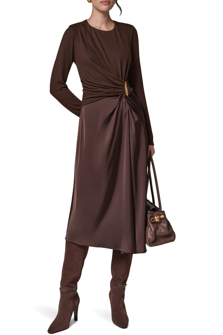 Hardware Waist Long Sleeve Dress, Alternate, color, ESPRESSO