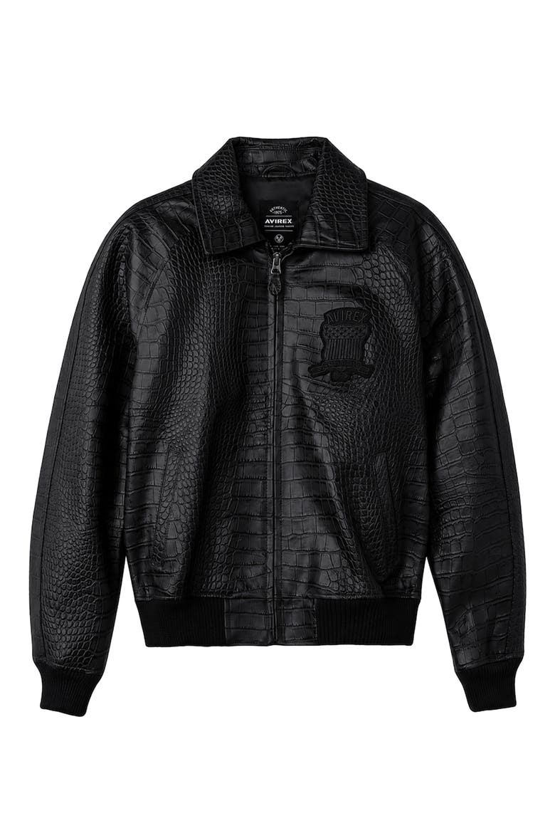 Croc Embossed Leather Icon Jacket, Alternate, color, BLACK