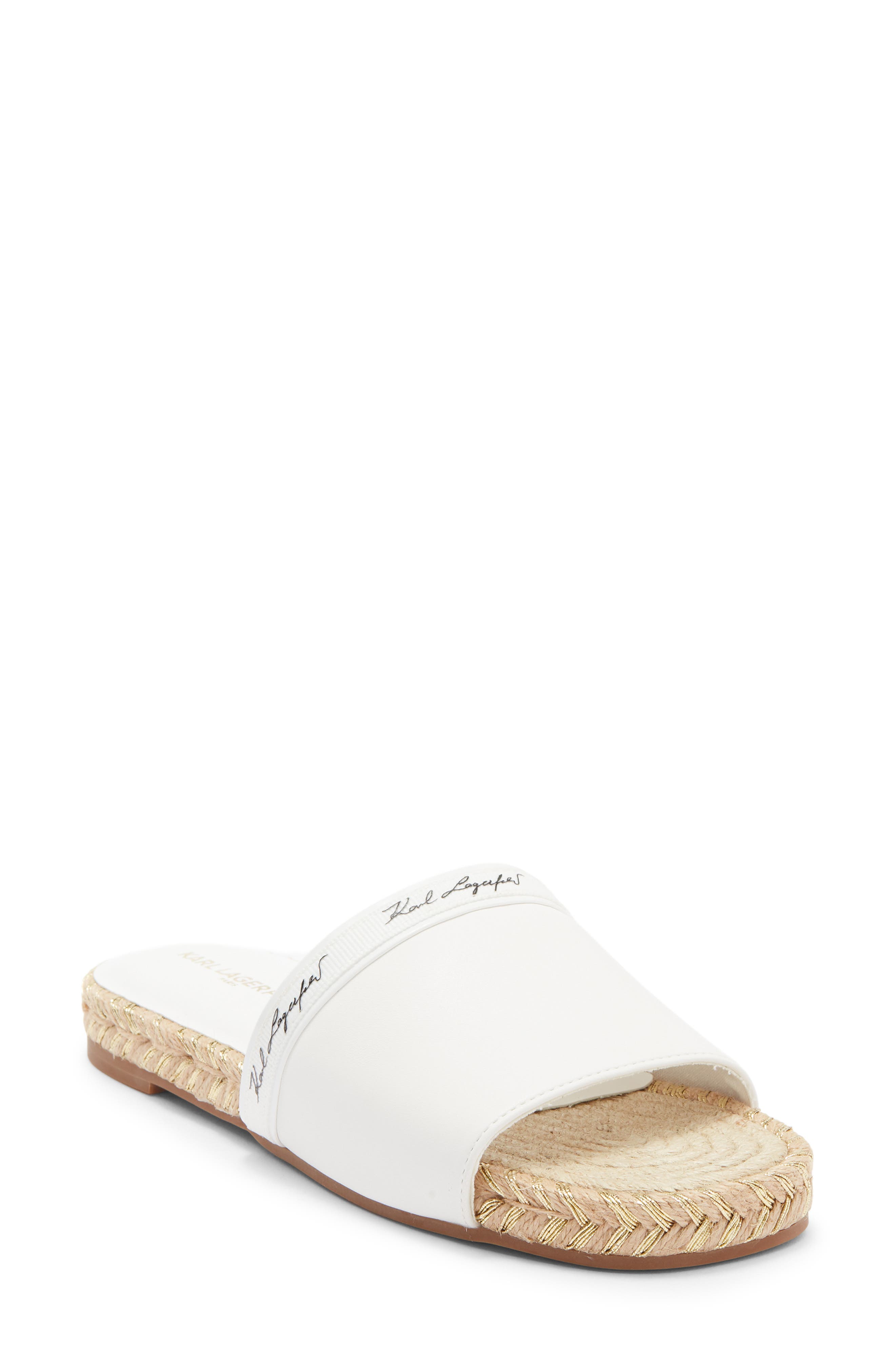 KARL LAGERFELD PARIS Tarzana 2 Script Espadrille Slide Sandal, Main, color, White