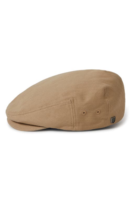 Brixton Hooligan Herringbone Driving Cap In Khaki/sand Herringbone