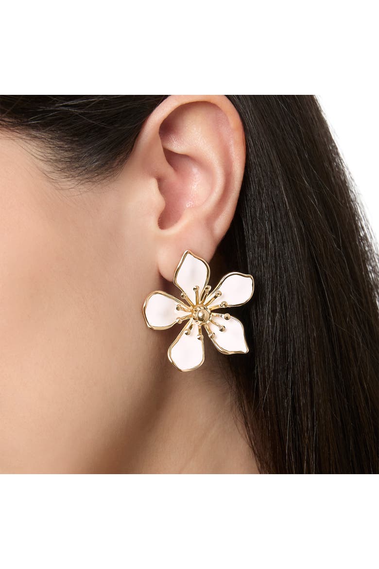 White Enamel Flower Earrings for Women, Gold-Tone Flower Stud Earrings, Alternate, color, Gold tone