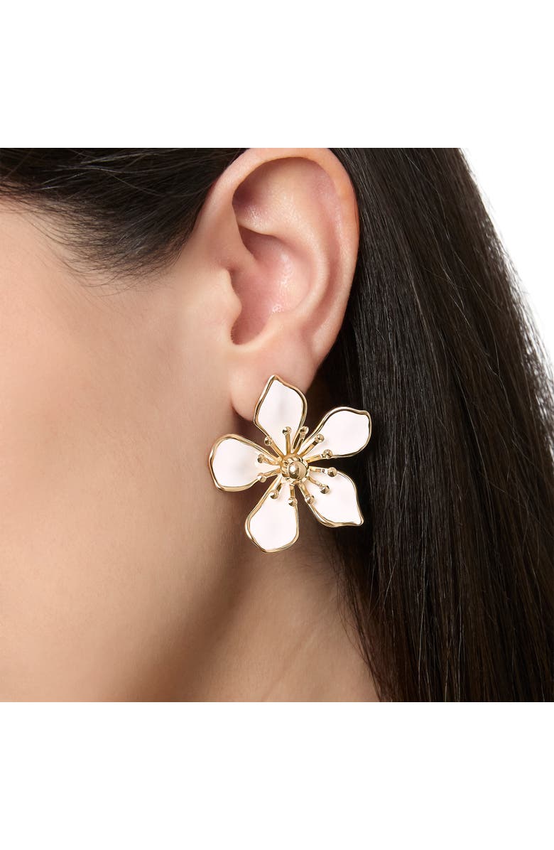 Jessica Simpson White Enamel Flower Earrings for Women, Gold-Tone Flower Stud Earrings, Alternate, color, Gold Tone