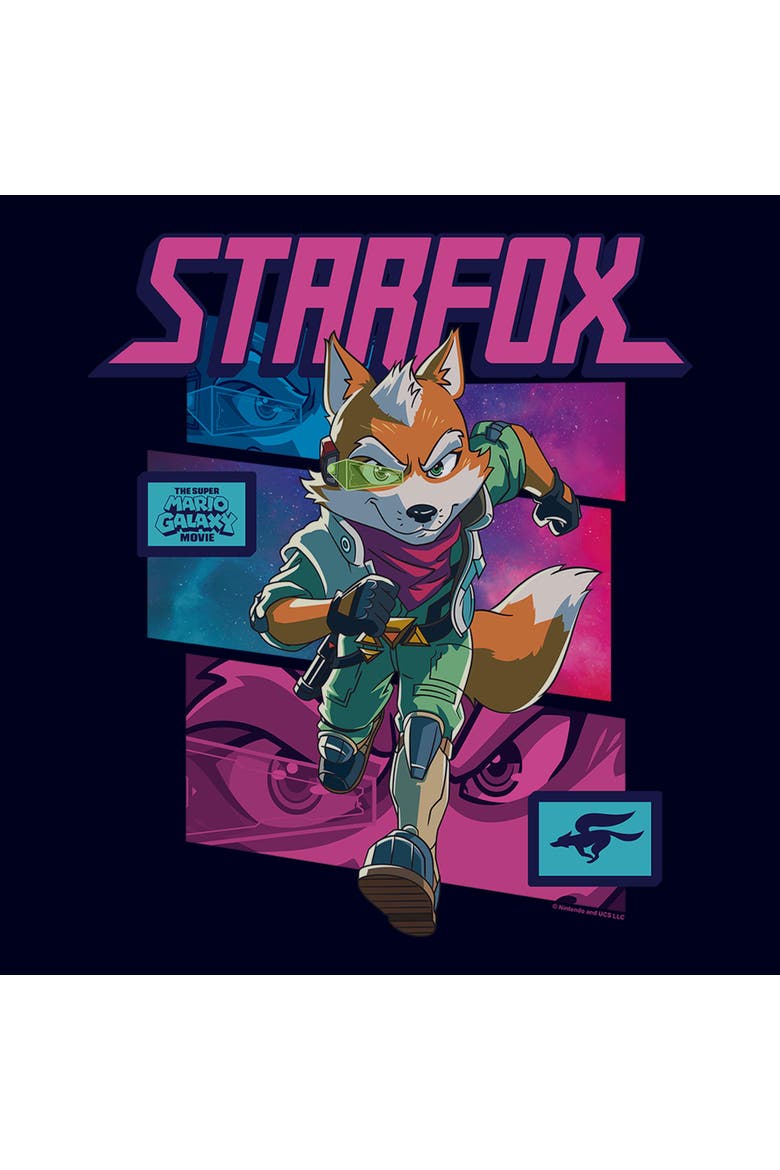 Junior's Fox McCloud Comic Book Panels Short Sleeve T-Shirt, Alternate, color, Navy Blue