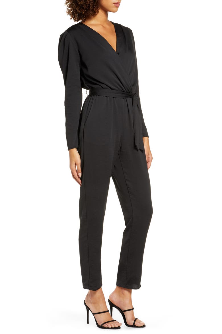 Puff Sleeve Jumpsuit, Alternate, color, BLACK