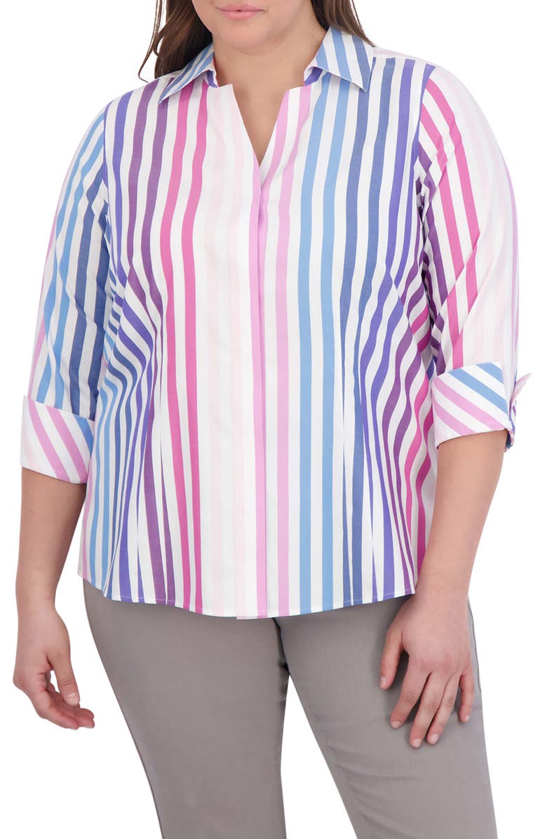 Foxcroft Taylor Stripe Cotton Button-Up Shirt, Main, color,
