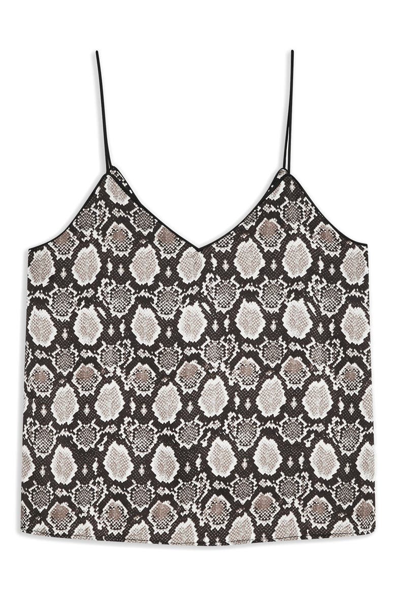 Snake Print Piped Camisole, Alternate, color, GREY MULTI