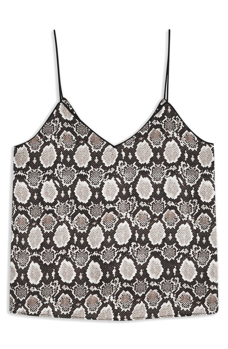 Topshop Snake Print Piped Camisole, Alternate, color,