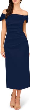 Aidan Mattox Off the Shoulder Mikado Midi Cocktail Dress