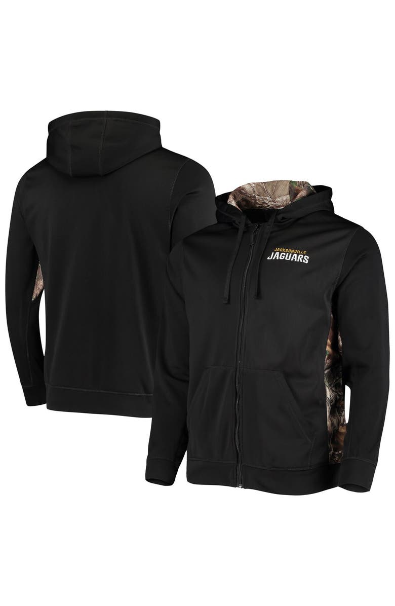 DUNBROOKE Men's Dunbrooke Black/Realtree Camo Jacksonville Jaguars Decoy Tech Fleece Full-Zip Hoodie, Main, color, Black