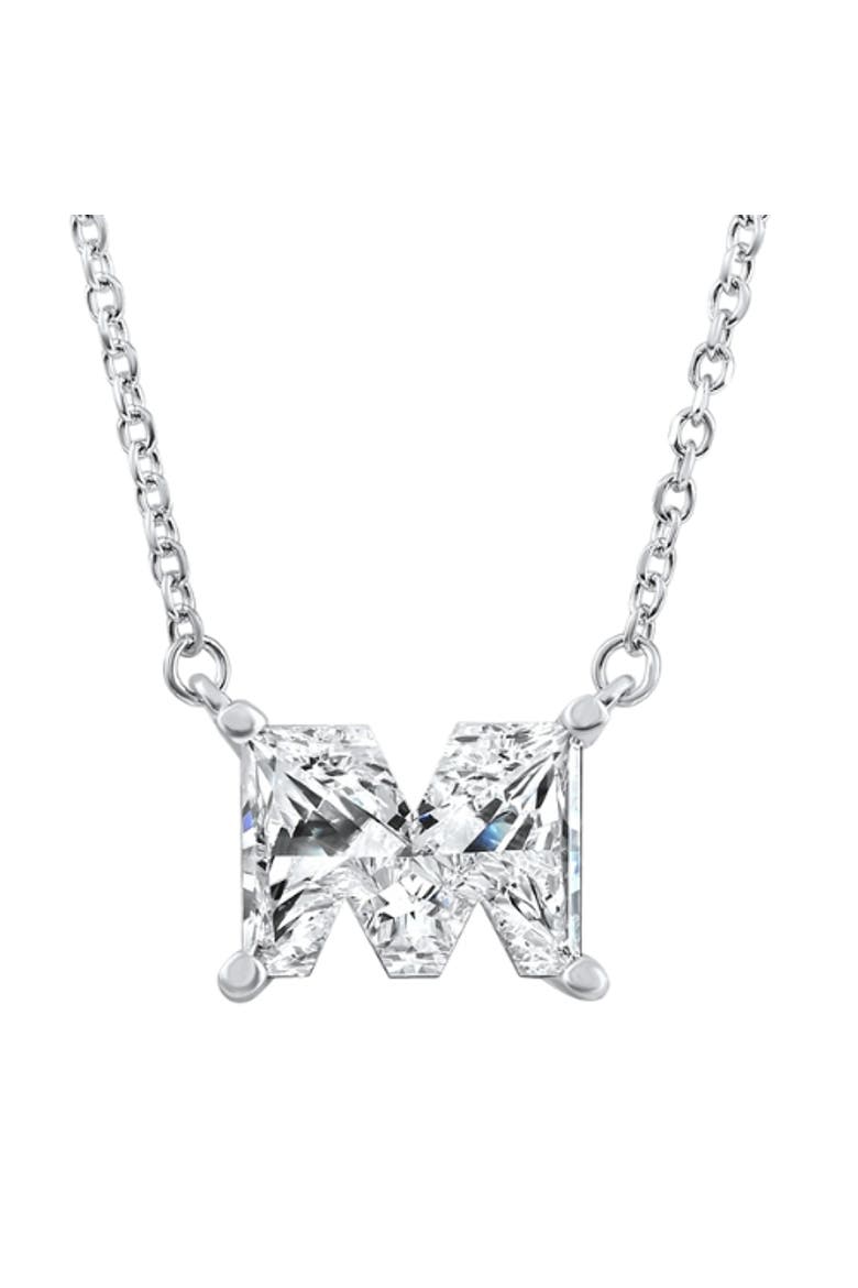 Diamond "M" Initial Pendant 18" Necklace 14K Gold Lab Grown, Main, color, 14k White Gold