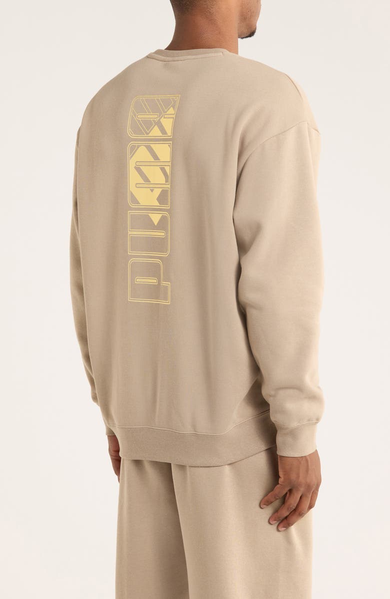 PUMA Maximal Metallic Logo Relaxed Fit Sweatshirt, Alternate, color, Ice Coffee