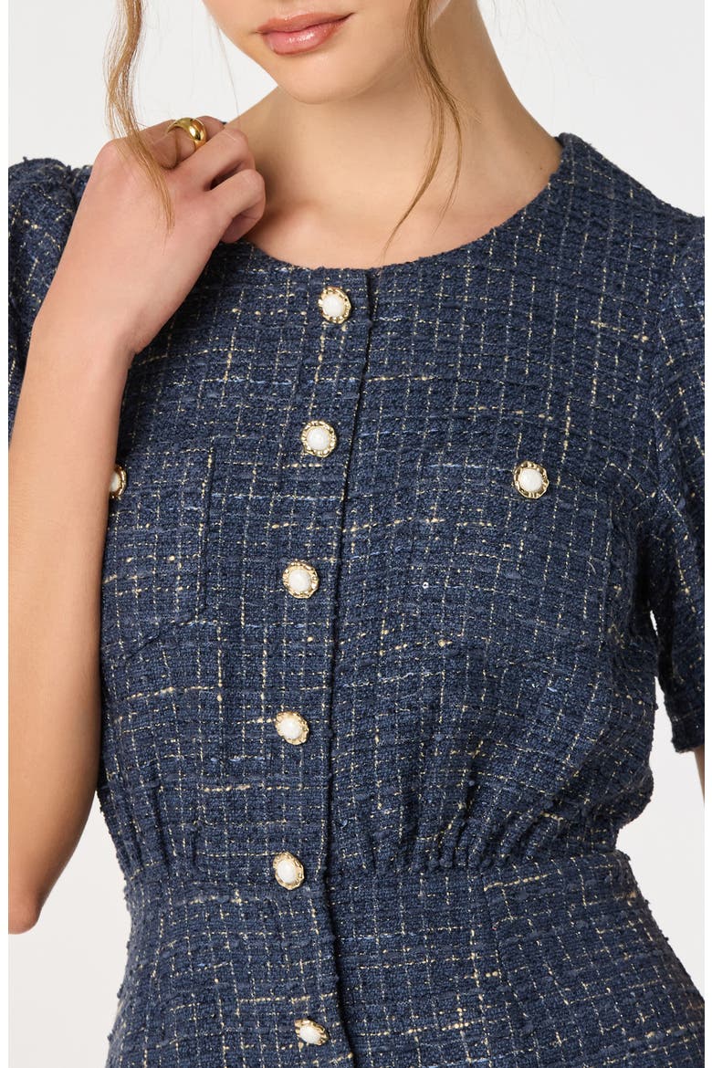 Brenlee Pleated Tweed Minidress, Alternate, color, DENIM BLUE