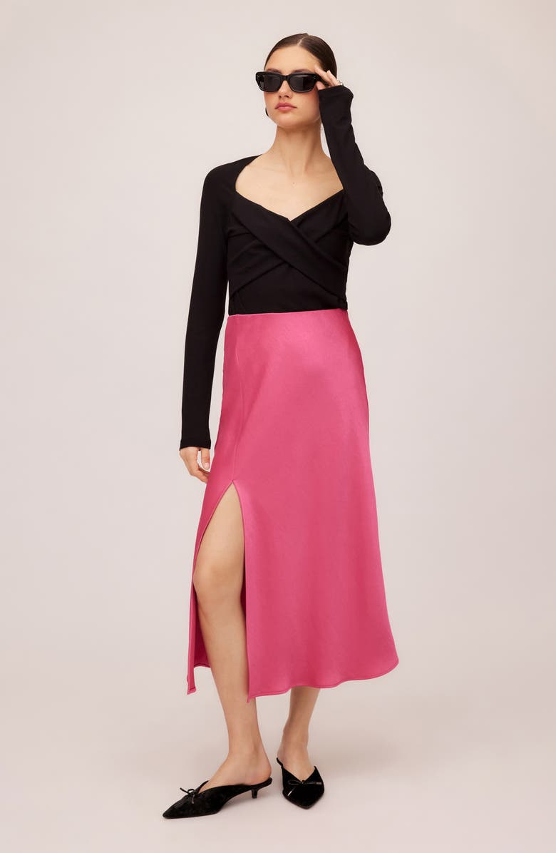FIFTEEN TWENTY Brielle Satin Midi Skirt, Alternate, color, Bright Pink