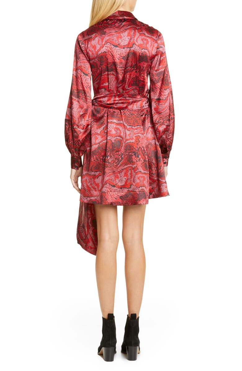 Ganni Long Sleeve Silk Stretch Satin Wrap Dress, Alternate, color, 