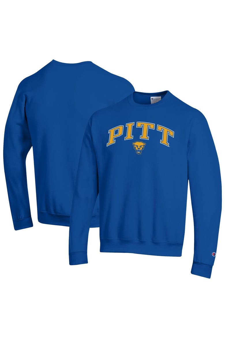 Men's Champion  Royal Pitt Panthers Arch Over Logo Pullover Sweatshirt, Main, color, Royal