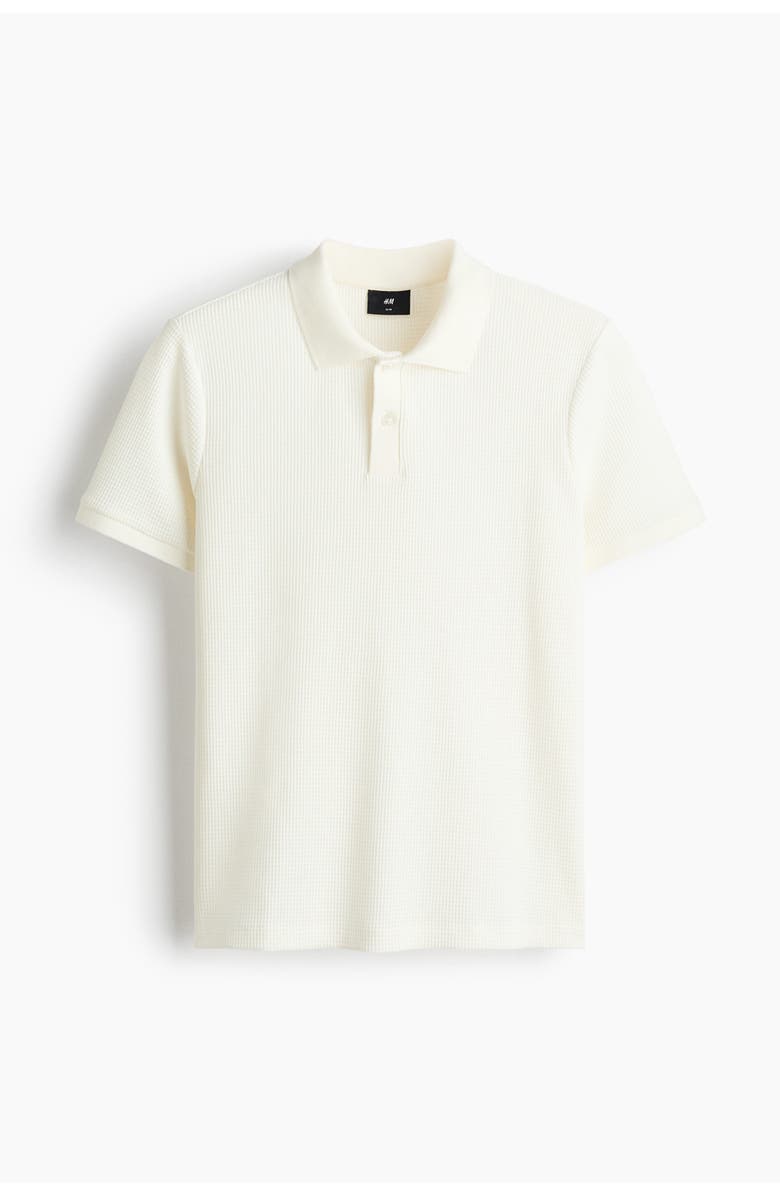 H&M Slim Fit Waffle-knit Polo Shirt, Main, color, Cream