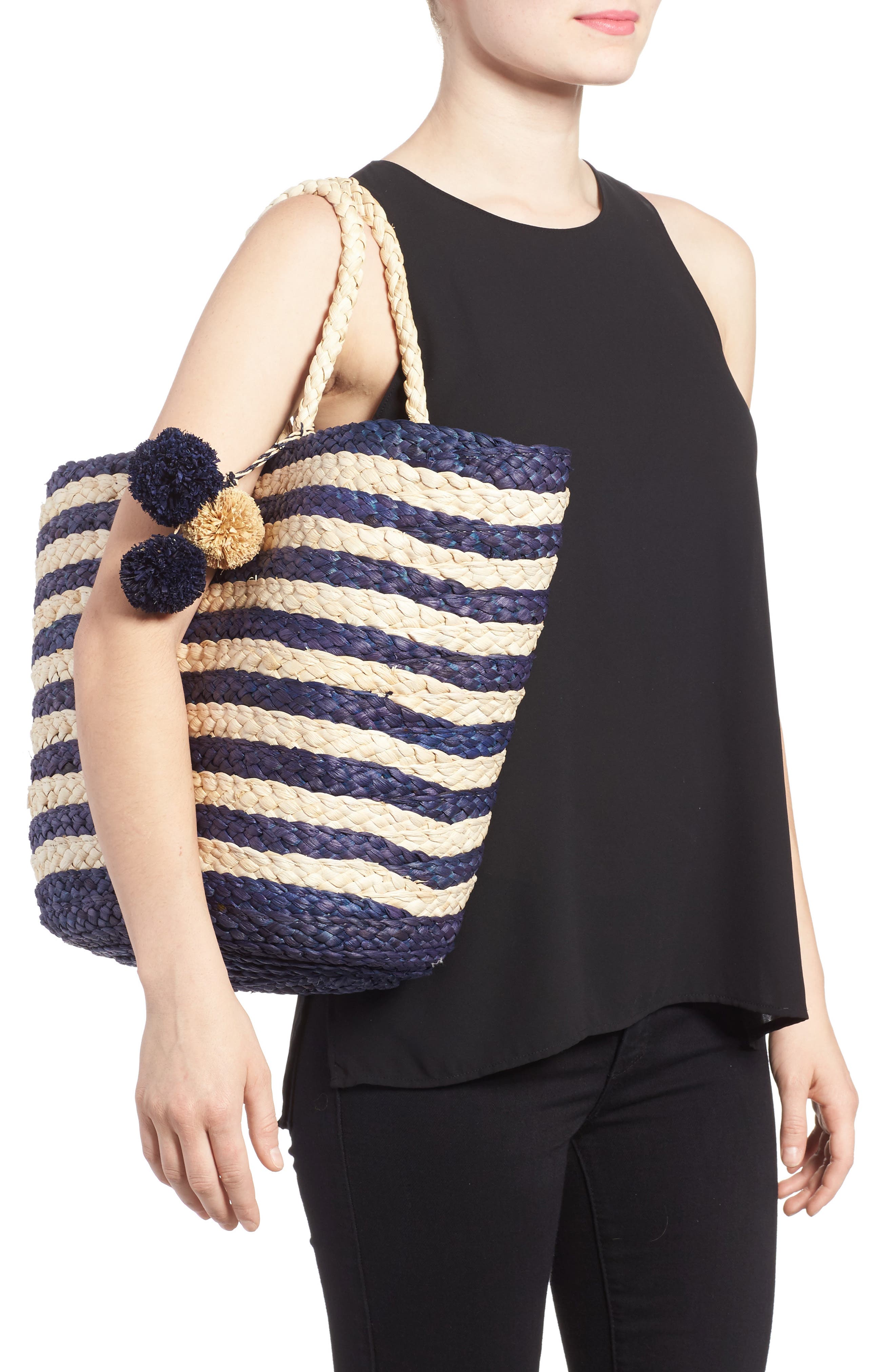 Stripe Woven Cornhusk Tote, Alternate, color, NAVY/ NATURAL