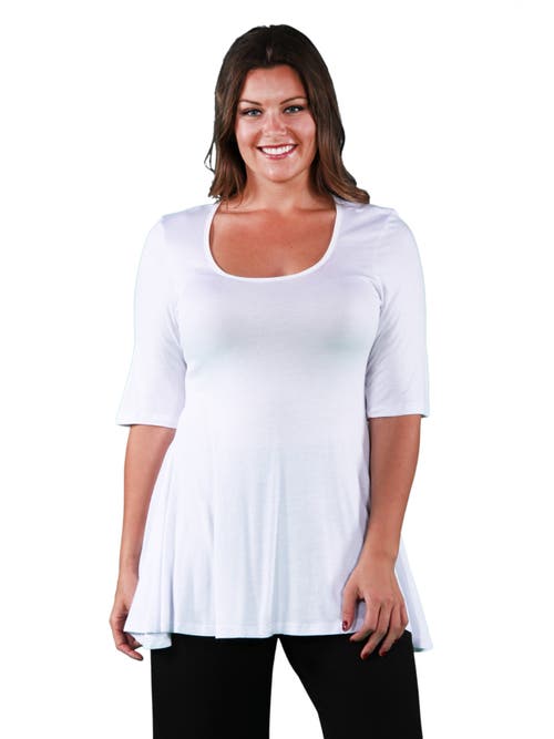 24seven Comfort Apparel Elbow Swing Tunic Top In White