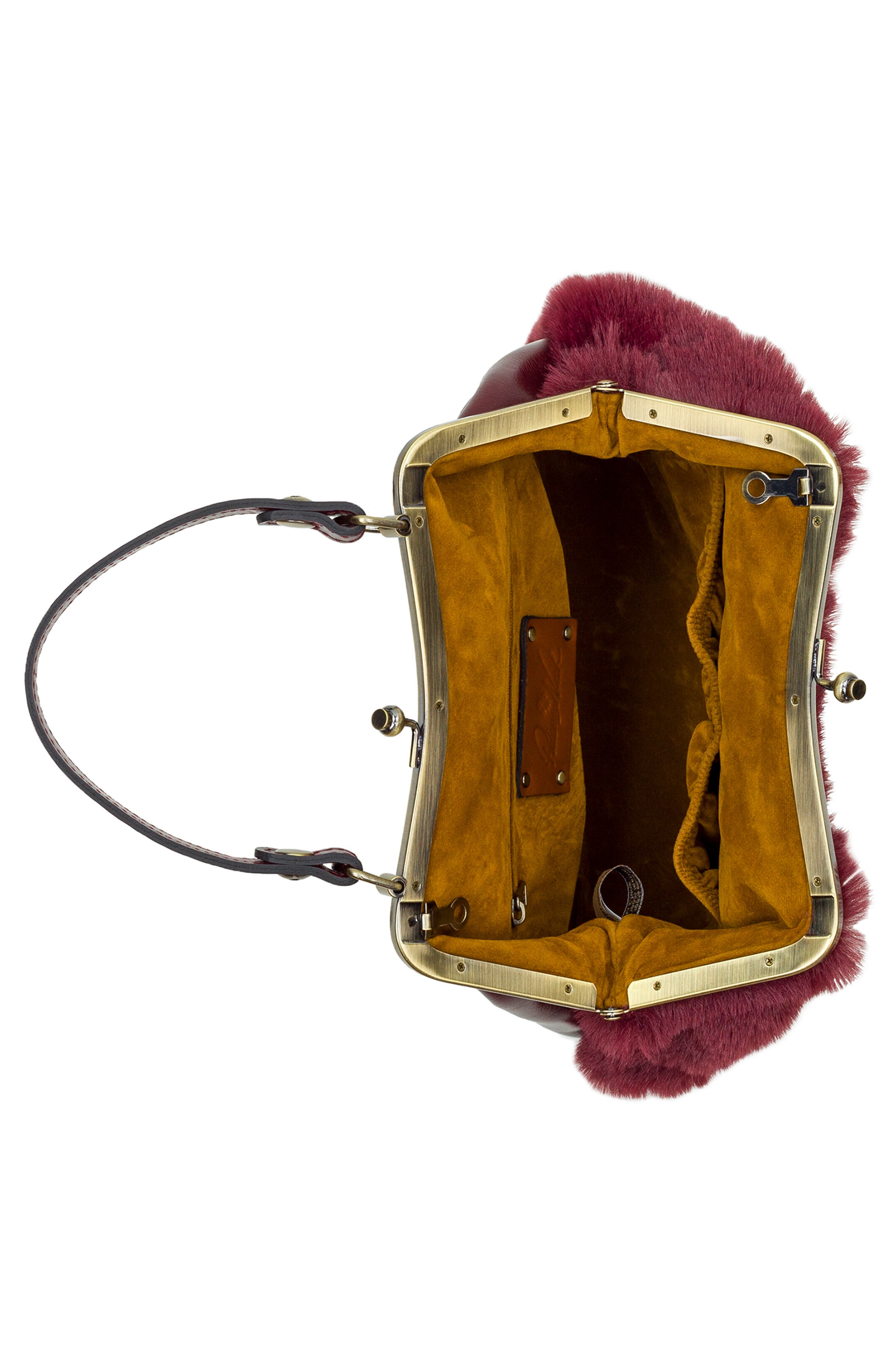 Patricia Nash Laureana Faux Fur Frame Top Shoulder Bag, Alternate, color, Oxblood