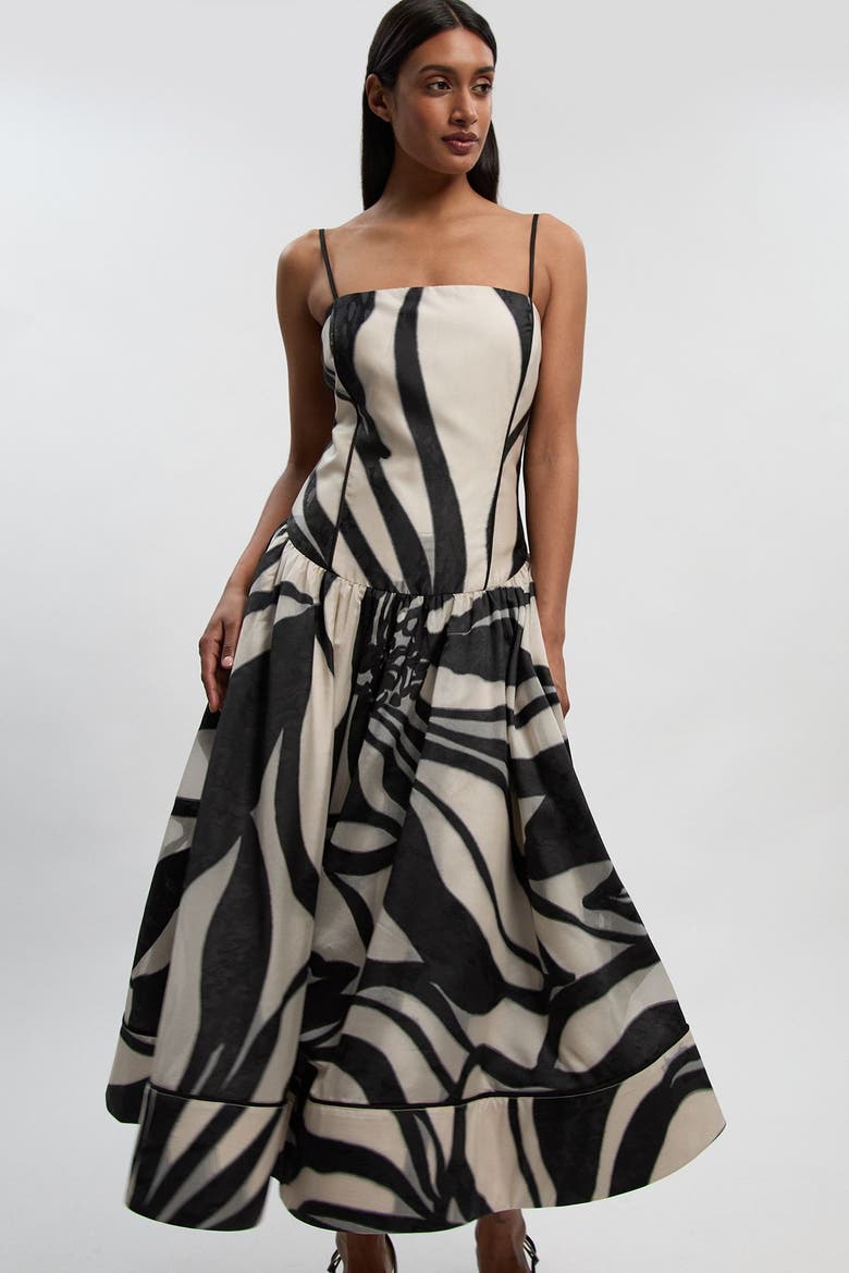 Floral Jacquard Maxi Prom Dress, Alternate, color, Mono