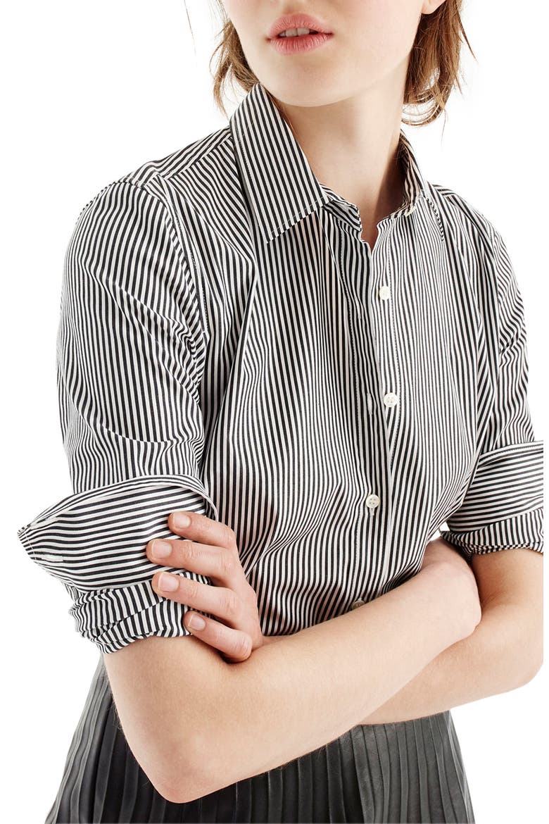 Perfect Slim Stretch Stripe Button Front Shirt, Alternate, color, BLACK