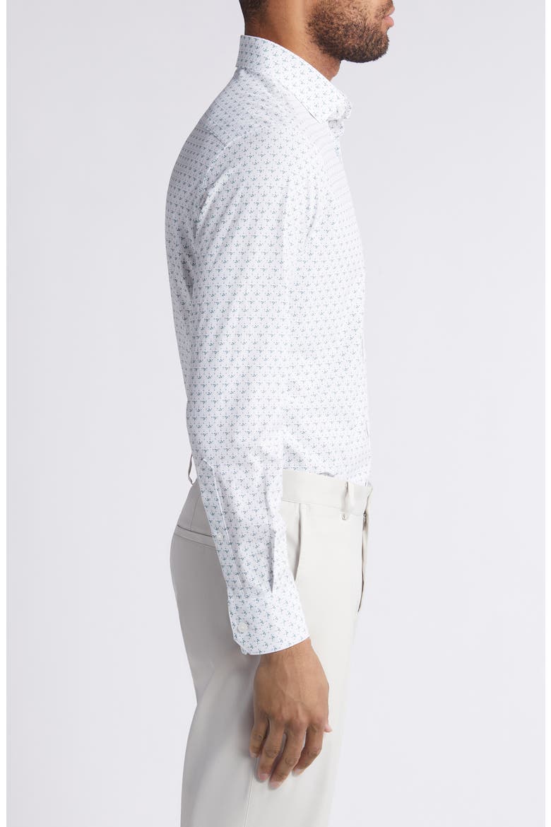 Leeward Trim Fit No Tuck Print Performance Button-Up Shirt, Alternate, color, SEA SPRAY DOTTED LEAVES