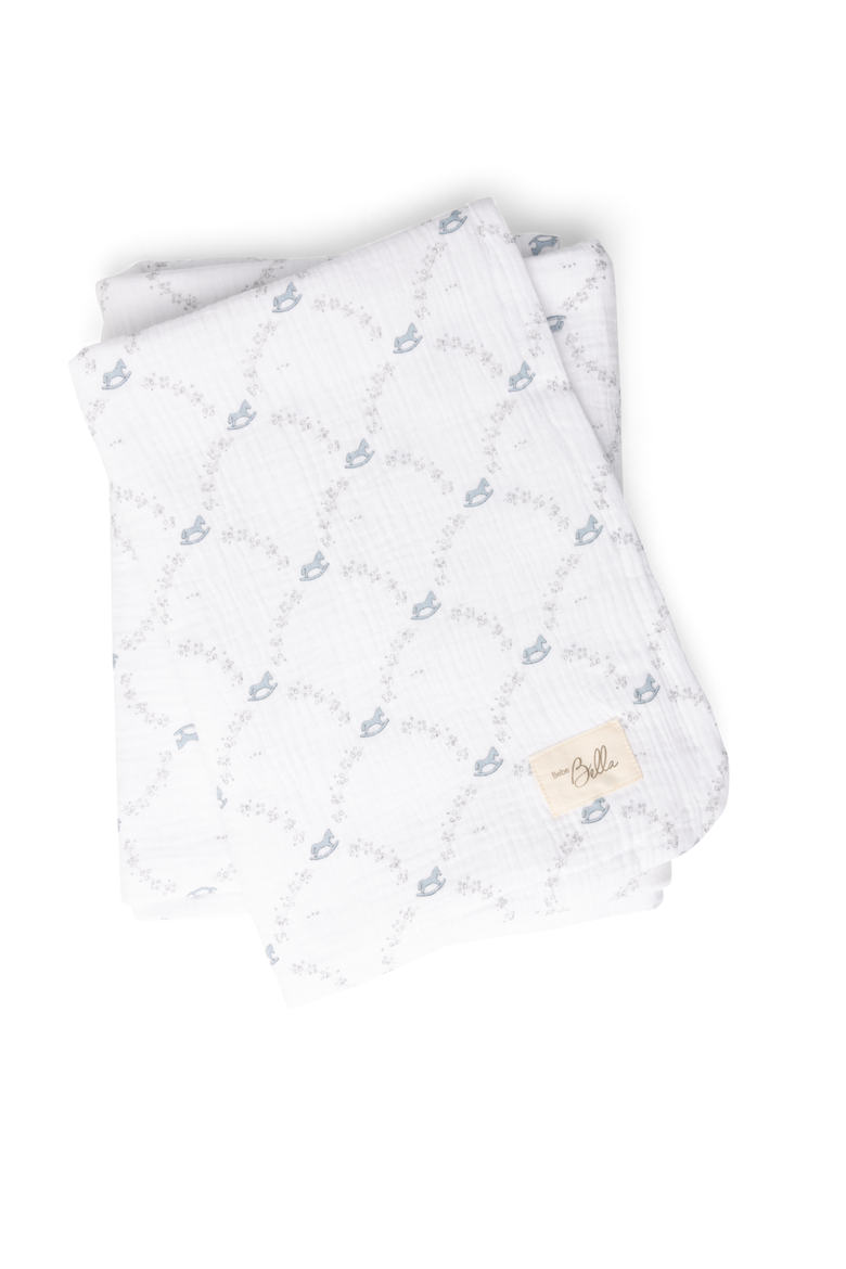 Rocking Horse Print Knit Swaddle, Main, color, White