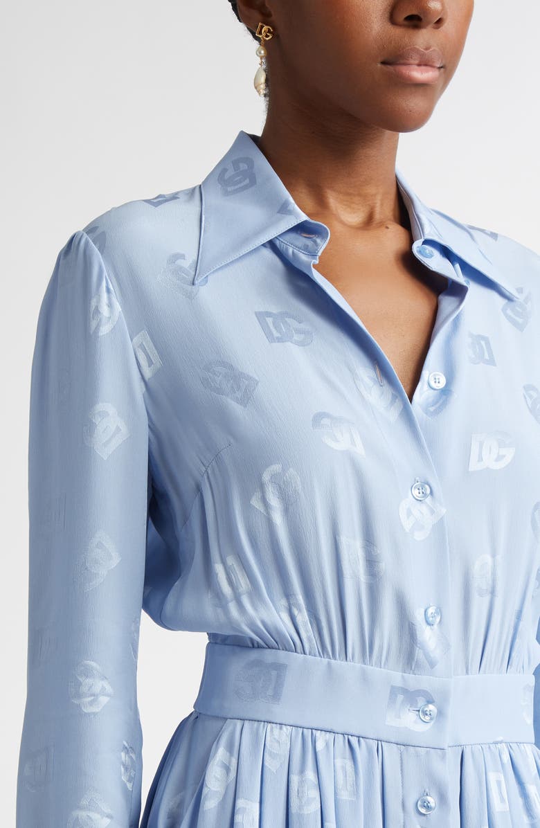 Dolce&Gabbana Logo Jacquard Long Sleeve Silk Shirtdress, Alternate, color, Glicine Viola Chiari