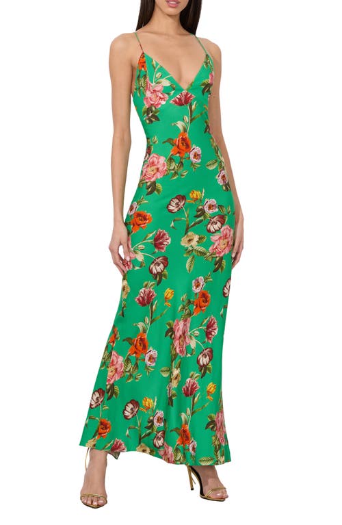 Alice And Olivia Paloma V Nk Cami Maxi Slip Dress Hamptons Floral In Green