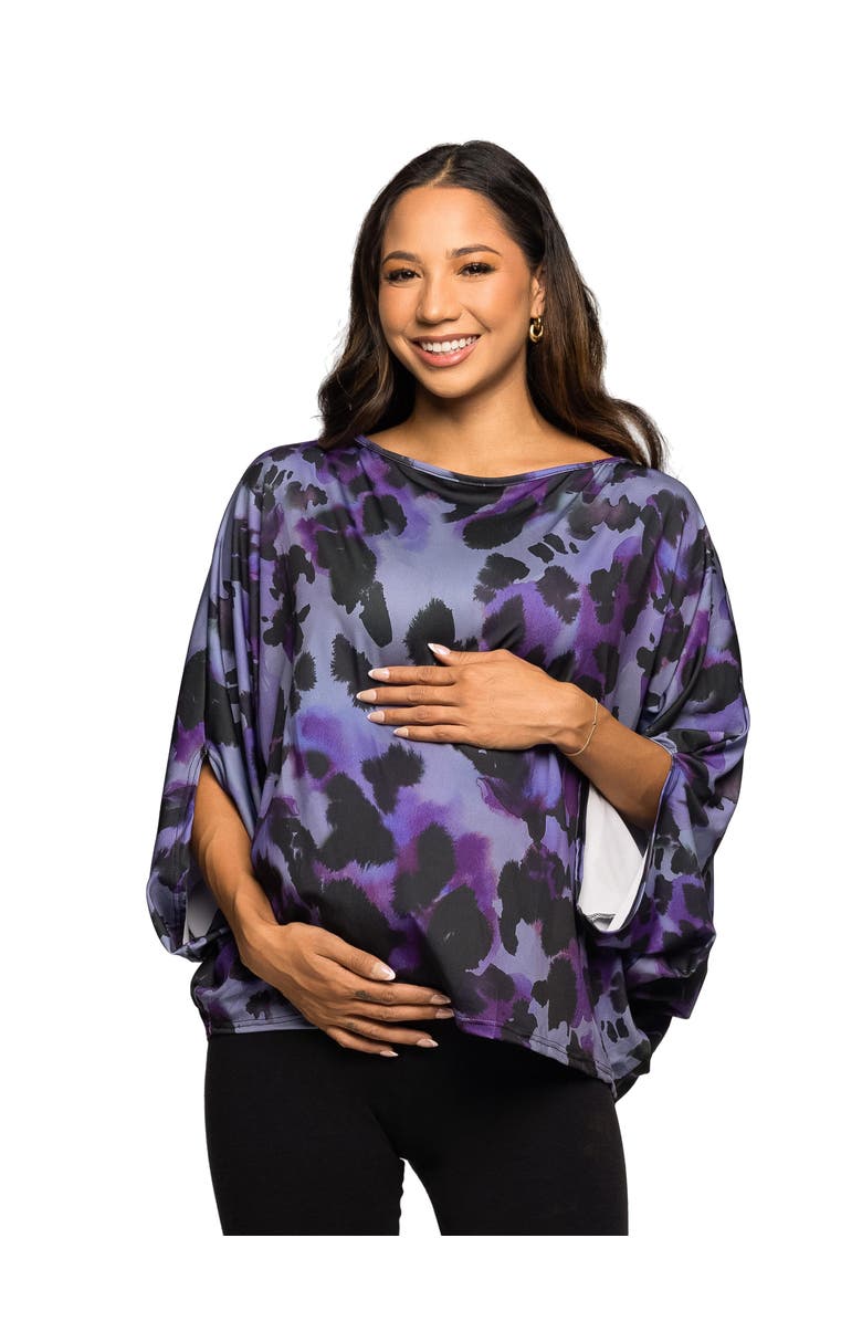 24seven Comfort Apparel Maternity Essential Animal Print Boat Neck Dolman Sleeve Top, Main, color, Purple Multi