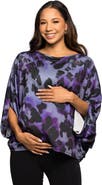24seven Comfort Apparel Maternity Essential Animal Print Boat Neck Dolman Sleeve Top