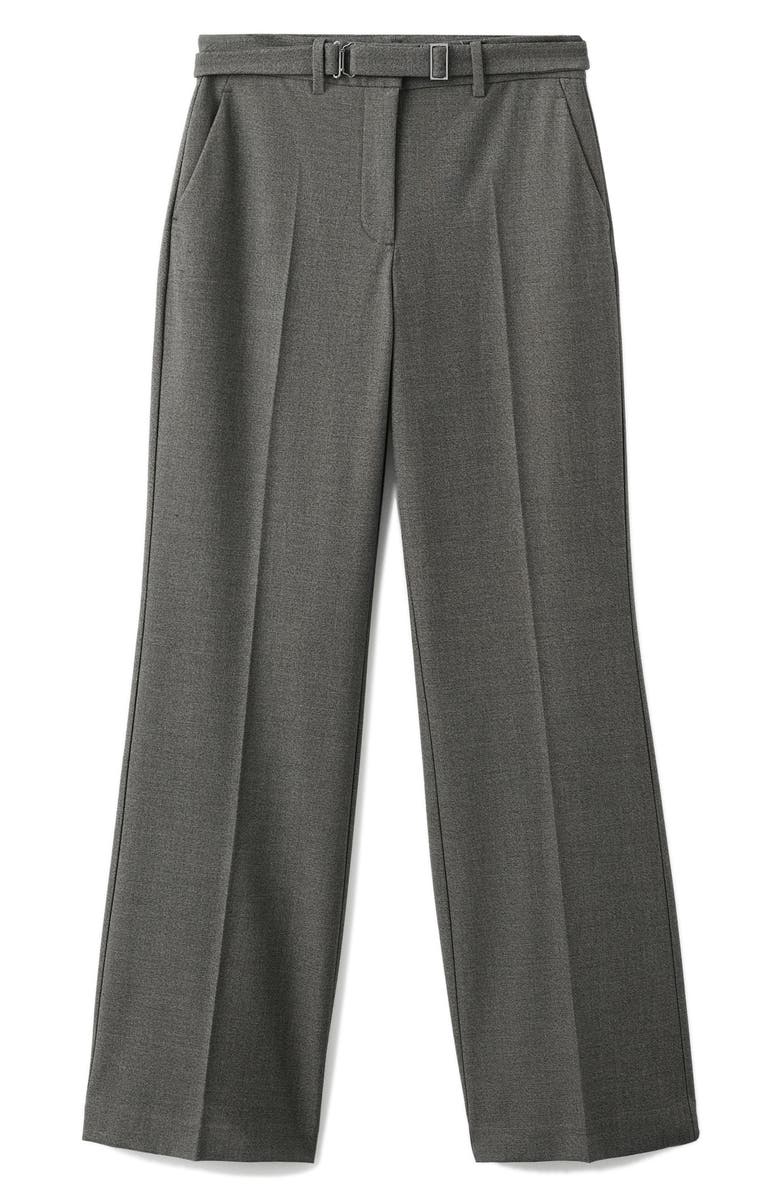 MANGO Belted Pleated Straight Leg Pants, Alternate, color, Grey