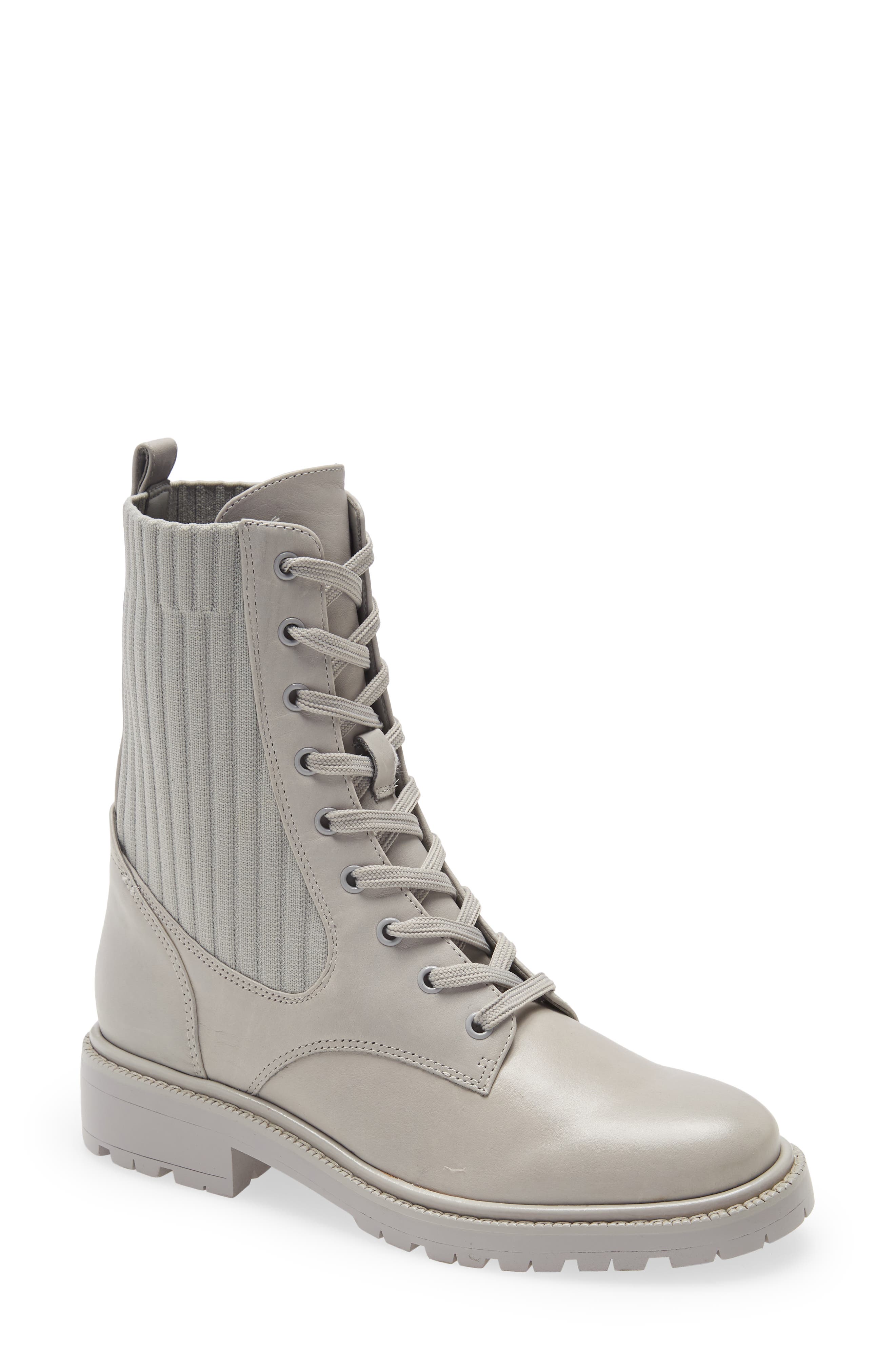 Lydell Mixed Media Lug Sole Combat Boot, Main, color, PEBBLE GREY