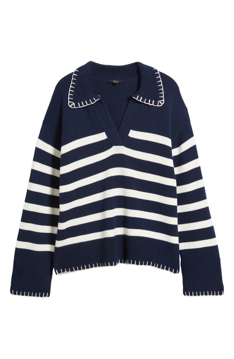 Rails Athena Stripe Cotton Johnny Collar Polo Sweater, Alternate, color, Navy Ivory Stripe