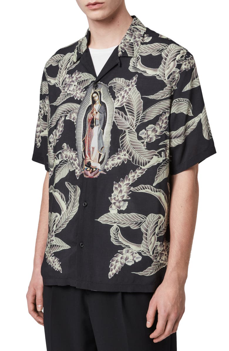 AllSaints Diego Slim Fit Print Short Sleeve Button-Up Shirt, Alternate, color, 