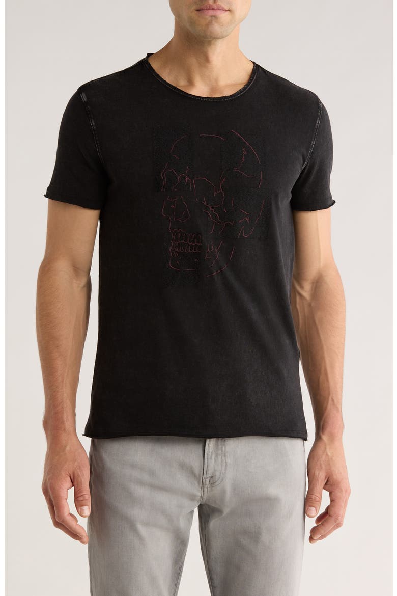 Skull Tiles Raw Edge Graphic T-Shirt, Main, color, BLACK