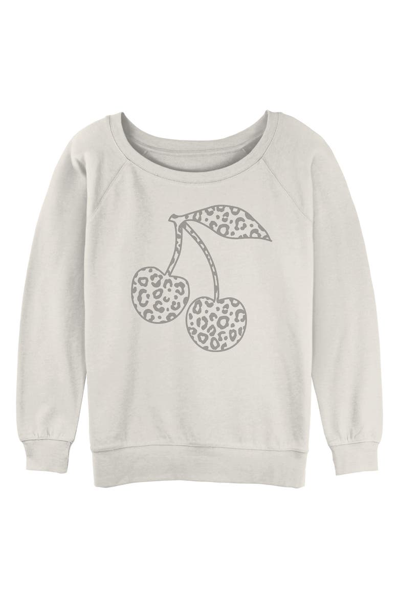 Junior's Leopard Cherries Long Sleeve Oversized Sweatshirt, Main, color, Egret