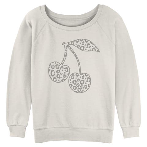 Junior's Leopard Cherries Long Sleeve Oversized Sweatshirt