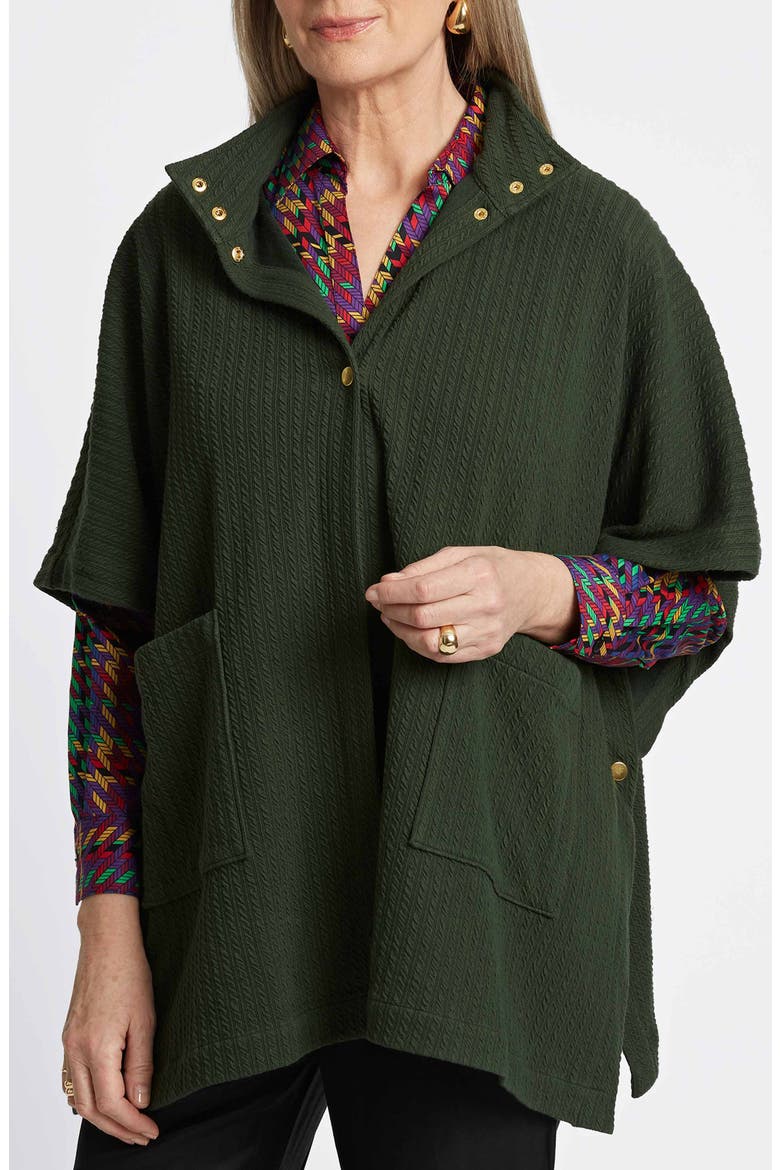 Aspyn Cable Stitch Snap Front Knit Cape, Main, color, DARK GREEN