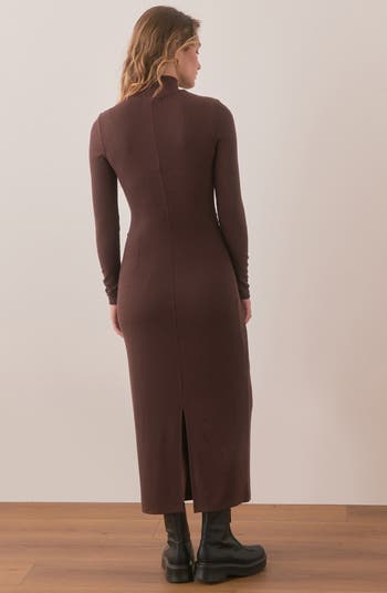 Lexi Ruched Turtleneck Long Sleeve Rib Midi Dress