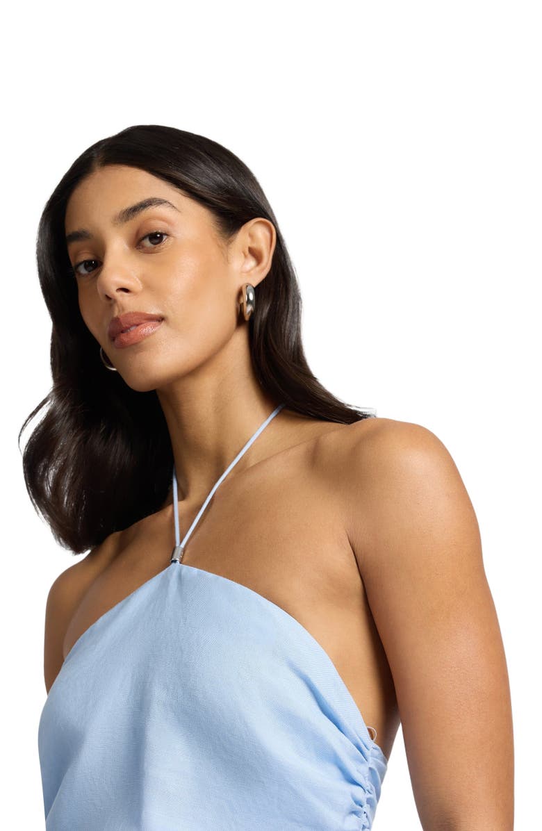 Onia Ruched Halter Dress, Alternate, color, Sky