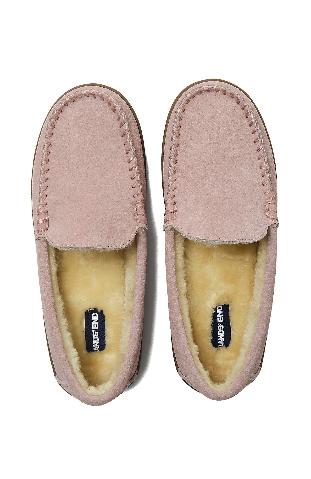 Fuzzy Lined Suede Moccasin Slippers, Alternate, color, Pink Frost