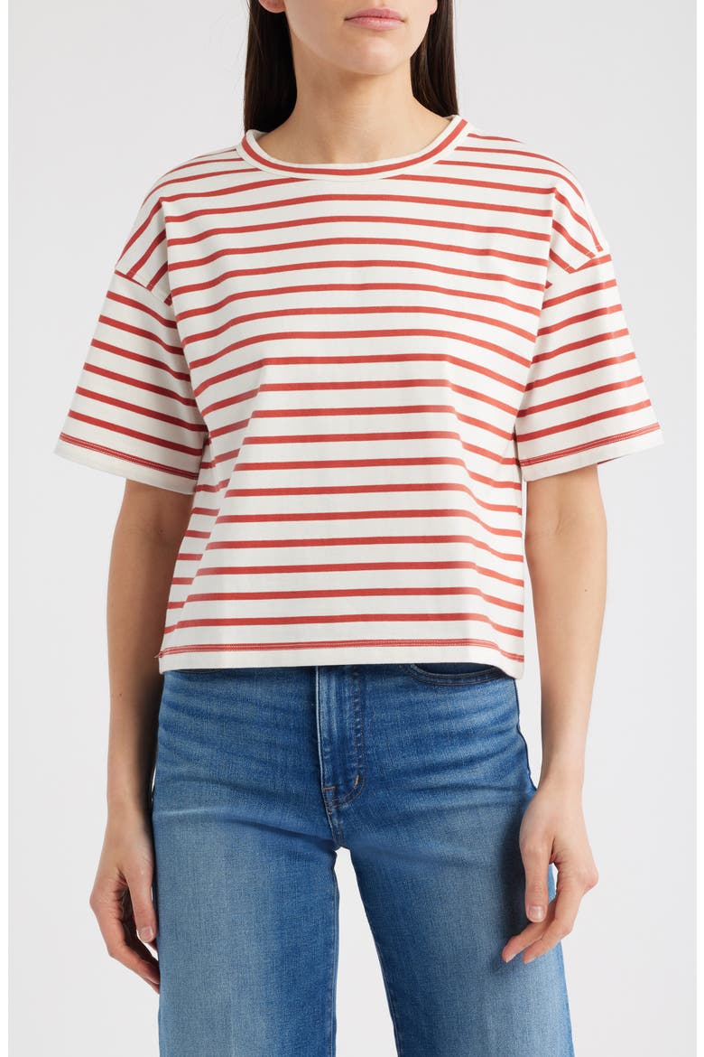 Everyday Boxy Cotton Crop T-Shirt, Main, color, RED STRIPE