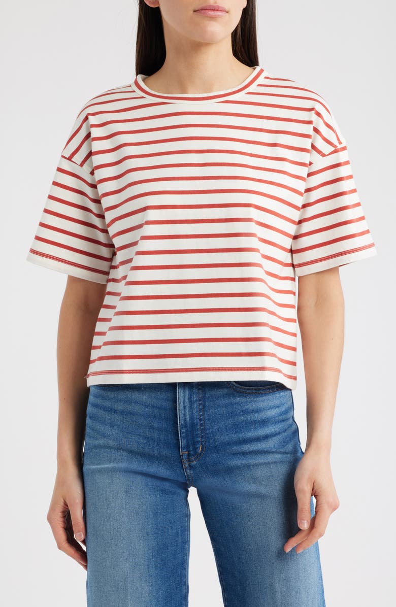 Madewell Everyday Boxy Cotton Crop T-Shirt, Main, color, Red Stripe