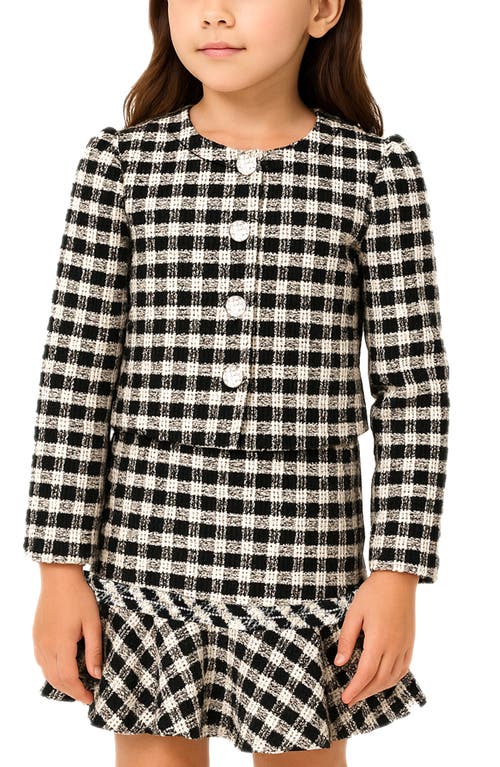 Zunie Kids' Plaid Bouclé Knit Jacket & Skirt Set In Multi