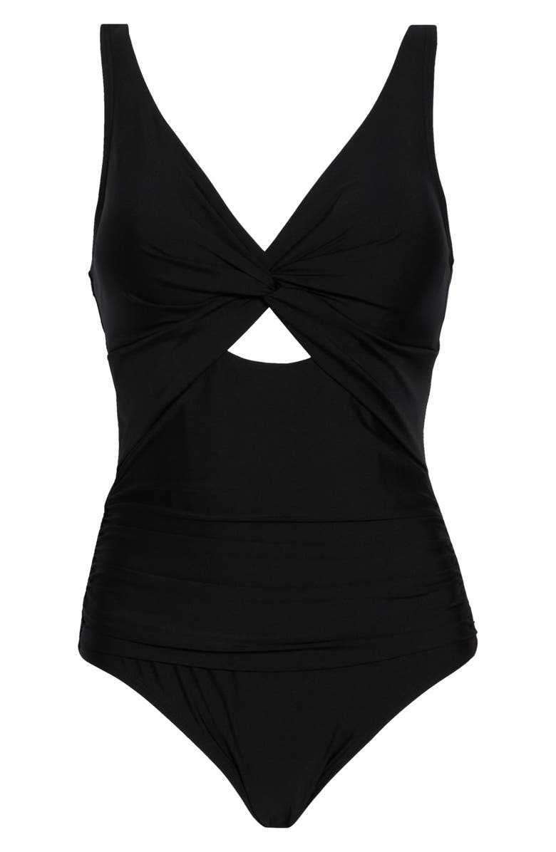 DKNY Twist Keyhole One-Piece Swimsuit, Main, color, Black