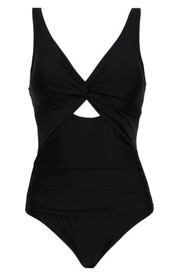 DKNY Twist Keyhole One-Piece Swimsuit in Black at Nordstrom Rack, Size X-Small