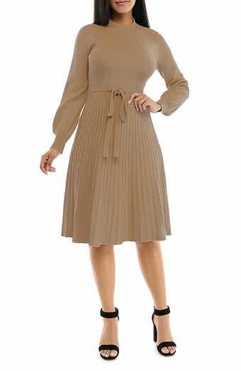Nina Leonard Tie Waist Fit & Flare Sweater Dress
